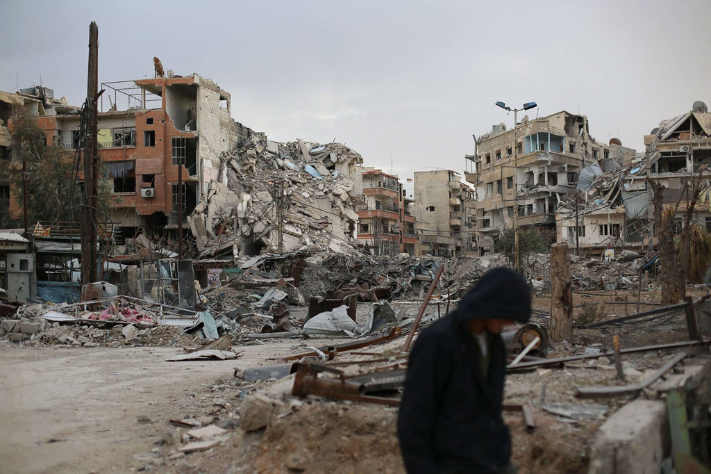 Destroyed buildings in Harasta, Ghouta. A suburb of Damascus, Ghouta was the site of a deadly chemical weapons attack in August 2013.